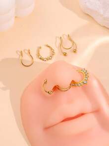 6pcs Mixed Fake Nose Rings Set, Stainless Steel Punk Hip-Hop Street Fashion Unique Design Clip-On Nose Rings For Daily Wear - B - View 4