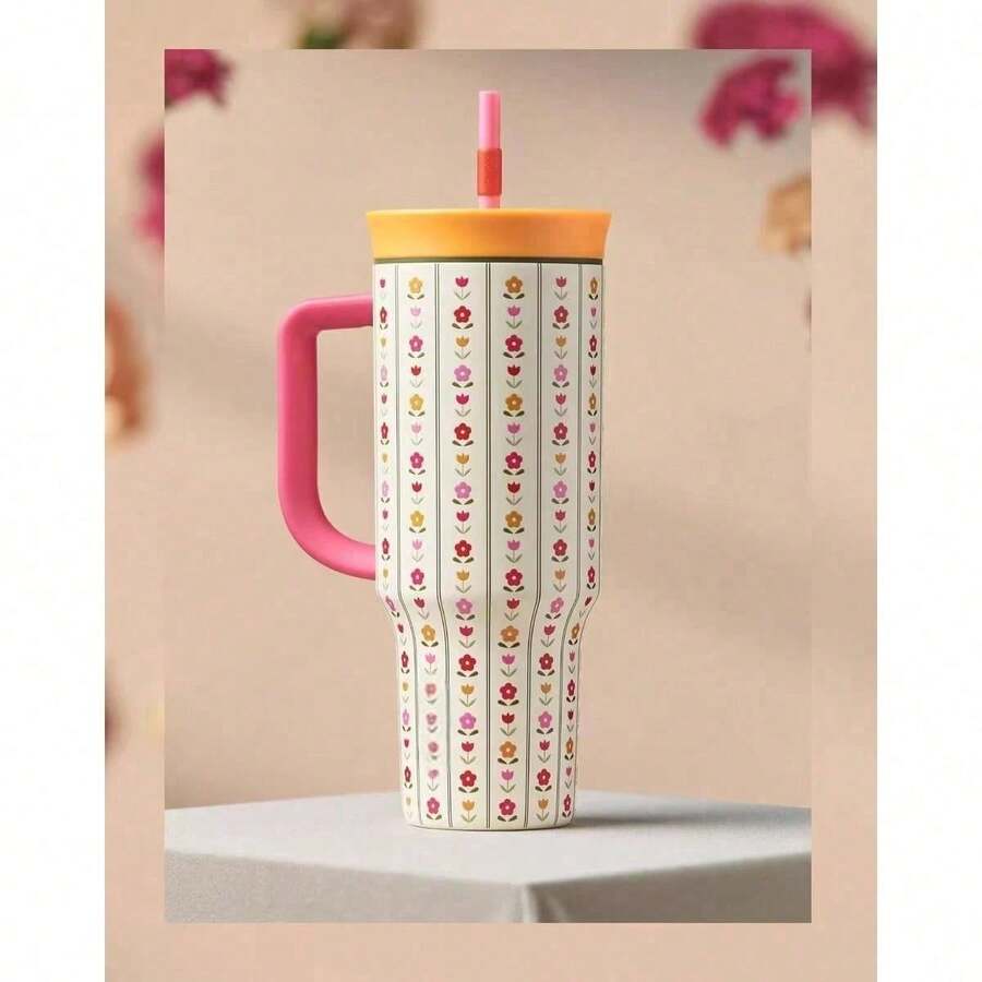 OWAL40 OZ Floret Insulated Tumbler, Leakproof With Pop-Up Lid Water Bottle, For Office Use,Cars, Camping Essentials, Sports, School, Travel, Daily Commutes, Outdoor Picnics. Gifts As Graduation, Valentine's Day, Birthday,Party, Teacher, Father's Day - 碎花 - 查看 1