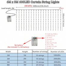 1pc Wedding Window Curtain LED String Lights With 8 Lighting Modes, Battery Powered Indoor Hanging Lights For Birthday Party, Bedroom, Living Room, Window Decor (Batteries Not Included) - AA Battery Box Curtain Light - View 8