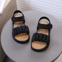 1 đôi sandal đế bệt ren kiểu La Mã thời trang mùa hè mới cho bé gái, đế mềm mại, thoải mái, kiểu dáng casual, thích hợp đi biển. - màu đen - Xem 3