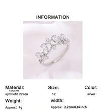 1 pieza Anillo de mujer con gota de cristal de zirconia sintética brillante y creativo de moda, adecuado para regalo de cumpleaños, regalo festivo, regalo del Día de San Valentín, uso diario, fiesta y banquete - Plateado - Ver 9