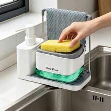 Kitchen Sink Organizer Set, Dual Soap Dispenser With Sponge Holder, Floor-Standing Installation, Phthalate-Free Material, No Electricity Needed, Liquid Soap And Dish Soap Dispenser With Tray And Dishcloth Rack - Multicolor - View 2