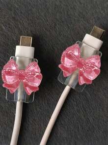 2/1pc Pink Bowknot Universal Data Cable Protector - Durable Anti-Breaking Fashionable Phone Accessory, Adorned With Cute Plastic Bowknot To Protect Charging And Data Cable, Charging Accessory, Phone Data Cable Protector, Cable Organizer, Device, Cute Apple Data Cable Protector, Crystal Bowknot Cable Guide, Soft Charging Cable Protector, Slightly Rigid Yet Highly Elastic - Multicolor 2 - View 8