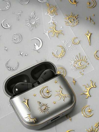 Gold Foil Sun Moon Star Stickers, Waterproof PVC Stickers Suitable For Notebooks, Water Bottles, DIY Decoration, Stationery