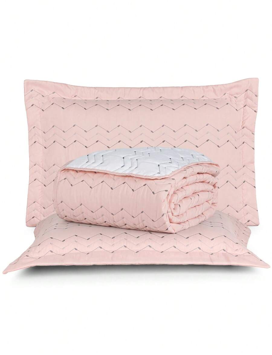 200 Thread Count Double-Sided Bedspread Set (Double/Queen/King/Single) Embroidered 3-Piece Luxury Decor - Rose - View 1