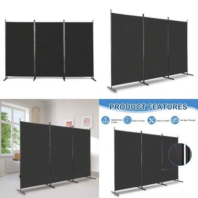 6FT Trifold 130g Polyester Fabric Plastic Foot Carbon Steel Frame Foldable Screen Black