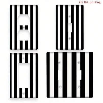 1 tấm ốp công tắc điện sọc đen trắng - Ổ cắm điện âm tường in 2D, dễ lắp đặt, không cần đấu dây, thiết kế tối giản hiện đại, phù hợp trang trí phòng ngủ, phòng tắm, nhà bếp.