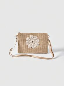 New Women's Crossbody Bag, Straw Woven Floral Decor Beach Bag, Bohemian Style Shoulder Bag, Fashion Sling Bag, Essential For Beach Vacation, Suitable For Daily Outings And Holiday Travel - Multicolor - View 9