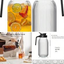 64oz Glass Jar Pitcher With Pour Spout Lid - 2 Pack, Wide Mouth Glass Pitcher With Lid, Leak-Proof Glass Breastmilk Pitcher Cold Brew Coffee, Tea And Fruit Drinks, Fridge - Default - View 1