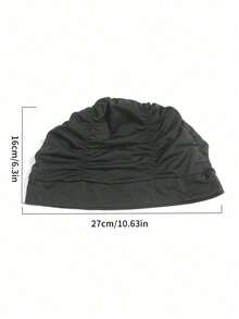 1pc Unisex Pleated Fabric Swim Cap With Ear Protection, Suitable For Long Hair, Essential For Beach And Swimming Pool - Black - View 3