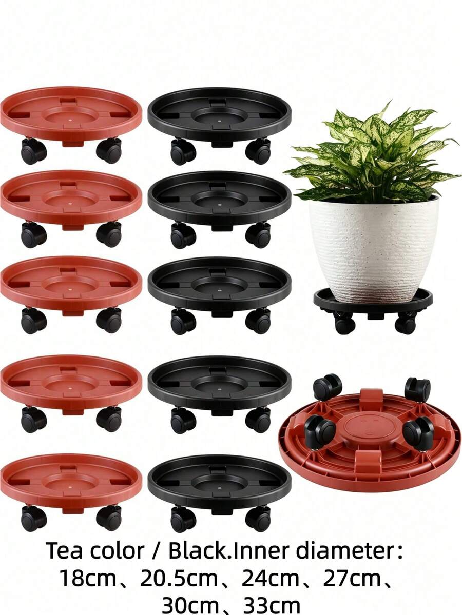 1pc Flower Pot Tray With Swivel Casters, Holds 30-40 Lbs (15-20 Kg), Suitable For Placing Indoor Plants In Living Room Or Balcony. Movable Large Flower Pot, Leak-Proof. Great Gift For Parents And Friends On Valentine's Day Or Thanksgiving. - Multicolor - View 1