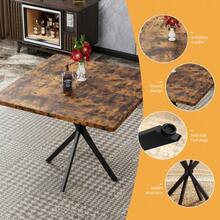 Square Dining Table, Modern Medieval Style Square Dining Table For 4-6 People, Can Also Be Used As A Coffee Table In The Kitchen, Dining Room, Or Office, Saving Space - Brown - View 2