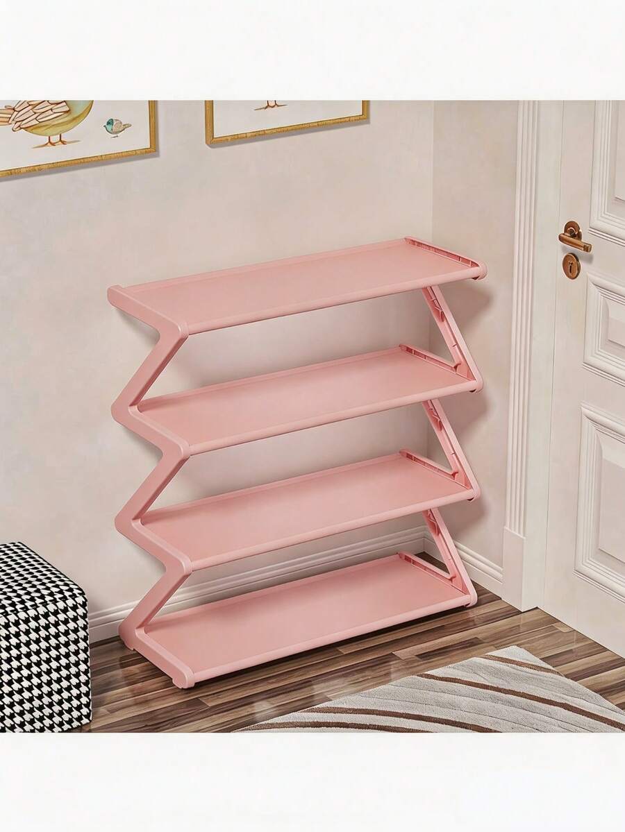 1PC 4-Tier Z-Shaped Shoe Rack, Plastic Side Frame + Thickened Non-Woven Fabric Shoe Layers Design, Tool-Free Assembly Large Capacity Floor Storage Rack, Lightweight Stackable Space-Saving Shoe Cabinet, Suitable For Entryway Bedroom Dormitory Closet Living Room Storage, Can Hold Sneakers Slippers High Heels Children's Shoes, Multi-Functional Home Storage Rack - Multicolor - View 1