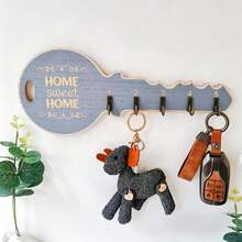 1pc Vintage Wooden Key Hook Wall Shelf, Creative Warm Home Wall-Mounted Key Storage Rack, No-Drill Coat Hook For Entryway, Housewarming Decor Gift, Entryway Wall-Mounted Key Hook, Creative Wooden Key Storage Rack With Numbers - Multicolor - View 9