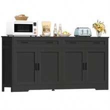 63" Buffet Cabinet With Storage Large Sideboard Buffet Cabinet With 2 Adjustable Shees And 4 Doors Modern Farmhouse Coffee Bar For Kitchen Living Room Black - Black63 - View 7