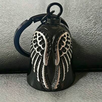 AD 1pc Light Gray Motorcycle/Bicycle Bell, Safety Riding Accessory, Stainless Steel Retro Punk Motorcycle Angel Bell, Black & White Wings