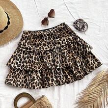Minifalda escalonada con volantes y estampado de leopardo para mujer: versátil para combinar con diversos tops; perfecta para el uso diario, fiestas o vacaciones. - Multicolor - Ver 9