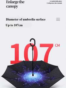 1pc C-Handle Reverse Umbrella, Waterproof Printed Canopy, Hands-Free For Car & Daily Use - Multicolor - View 9