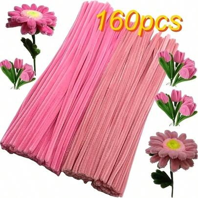 160 piezas Limpiapipas de chenilla a granel - Varillas de chenilla gruesas y esponjosas, aptas para manualidades, arte y bricolaje, 2 colores (jade en polvo y rosa), 6 mm x 30 cm para limpiapipas, cabello, regalos festivos, ramos del Día de la Madre