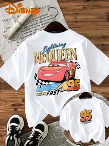 Disney Women's 100% Short Sleeve T-Shirt - Lightning McQueen No. 95 Print, Round Neck Casual Top. Spring/Summer Women's Running Fashion Tee, 100% Short Sleeve Round Neck Shirt. Disney Journey Women's Outdoor Short Sleeve Top, Spring/Summer Fashion - 白色 - 查看 1