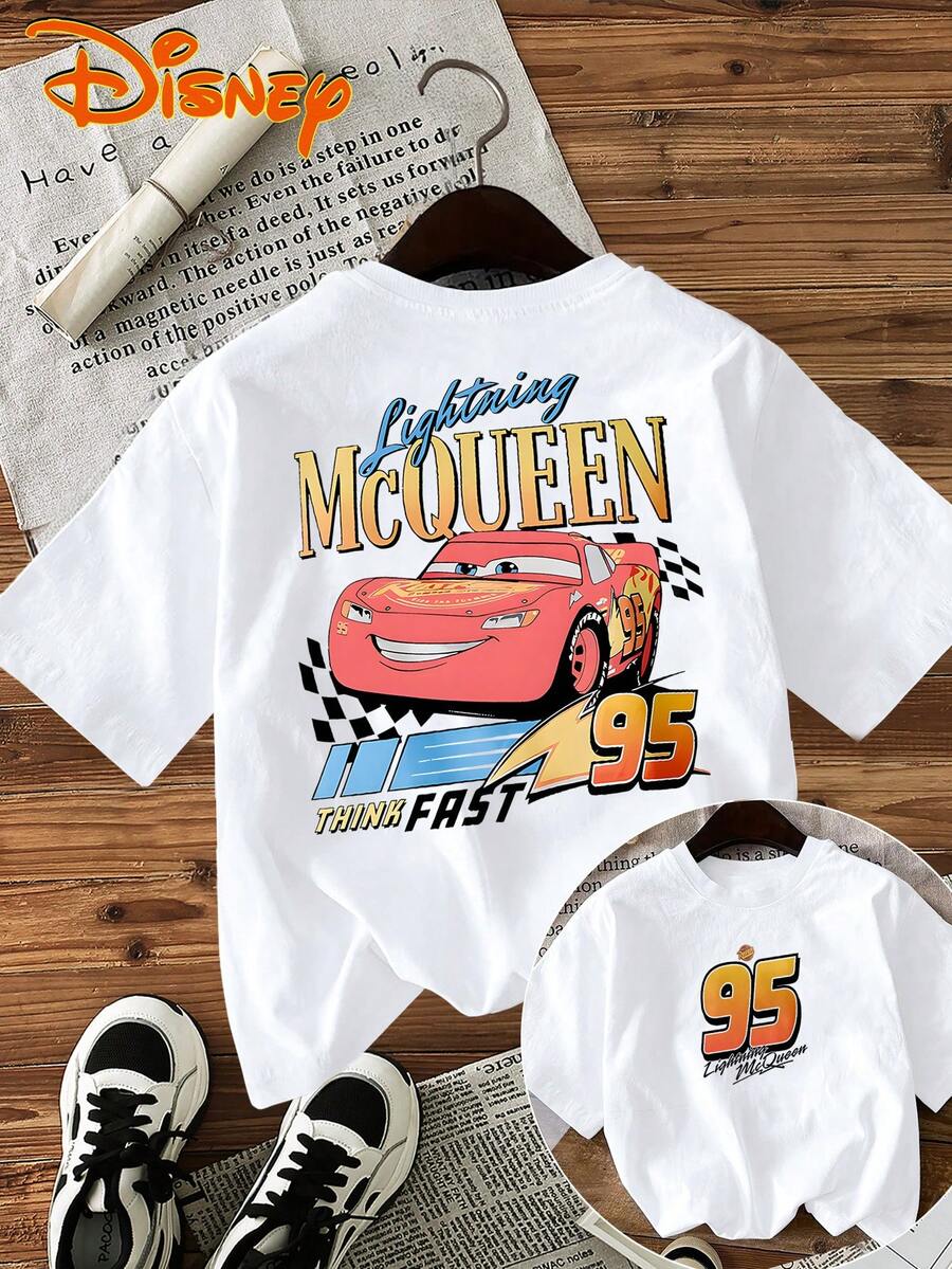 Disney Women's 100% Short Sleeve T-Shirt - Lightning McQueen No. 95 Print, Round Neck Casual Top. Spring/Summer Women's Running Fashion Tee, 100% Short Sleeve Round Neck Shirt. Disney Journey Women's Outdoor Short Sleeve Top, Spring/Summer Fashion - 白色 - 查看 1