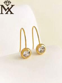 SYMFNY 1 Đôi bông tai móc hình học tối giản, thanh lịch bằng bạc sterling 925, bông tai đa năng phù hợp để đeo hàng ngày cho nữ - Vàng - Xem 2