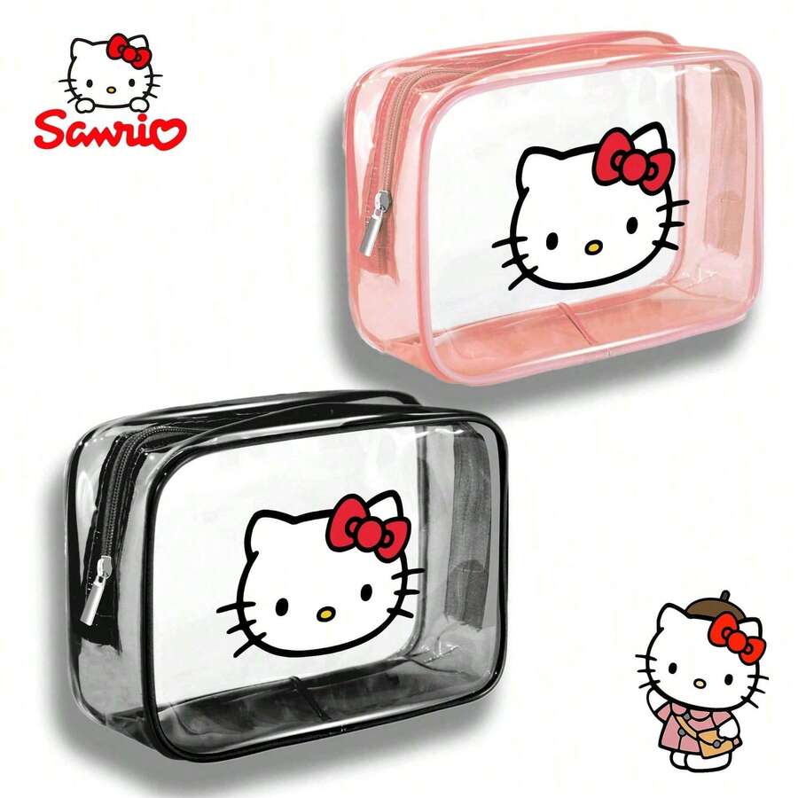 SANRIO 1个三丽鸥Hello Kitty化妆包，PVC材质，可爱旅行洗漱包，女士适用，完美的万圣节圣诞节礼物 - 彩色 - 查看 1