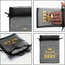10/20pcs Transparent Organza Drawstring Bags, Black And Gold With Graduation Congratulations Text, Star And Diploma Pattern, Suitable For Party Favors, Graduation Party Supplies, Graduation Decorations, Graduation Gifts - Multicolor - View 7