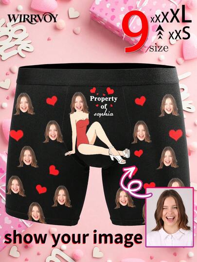 1pc Customized Valentine's Day Men's Briefs, Personalized Men's Underwear, Customized Briefs, Husband Customized Briefs, Funny Expression Customized Briefs, Valentine's Day Gift, Anniversary Gift, Birthday Gift, Wedding Gift, Gift For Girlfriend, Gift For Boyfriend, Gift For Husband ,Forever Love