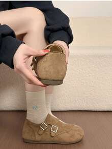 Giày Brogue da kiểu Anh dành cho nữ, mũi tròn, kiểu dáng cổ điển, hàng mới về năm 2026, phù hợp cho mọi mùa. - Màu Khaki - Xem 3