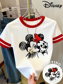 Disney Women's Y2K T-Shirt - Short-Sleeve Round Neck Tee With Minnie Print, Color-Block Casual Shirt Suitable For Daily Wear & Parties, Birthday Gift, Machine Washable For All- Outfits (Iconic Minnie) - 白色 - 查看 6