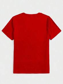 1psCamiseta de manga corta casual de cuello redondo con estampado de leopardo y cereza para mujer, color blanco, para verano2026 - Rojo - Ver 2