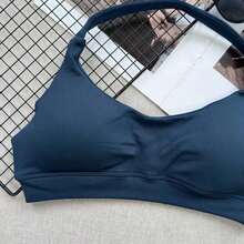 Women's High-Intensity Seamless Gather Sports Bra, Yoga Camisole - Màu xanh hải quân - Xem 5
