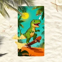1条滑板恐龙沙滩巾，超柔软超细纤维特大号沙滩毯，超强吸水浴巾，适合旅行、游泳池、潜水、冲浪、瑜伽、露营，多种尺寸可选，沙滩、泳池、旅行、露营、瑜伽必备用品 - 滑板恐龍 - 查看 7