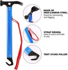 REDCAMP Ultralight 3-In-1 Metal Camping Mallet, Heavy Duty Tent Stake Hammer & Puller For Outdoor Hiking Backpacking, Blue, 4 PCS - Blue-4 PCS - 查看 4