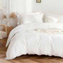 Duvet Cover Set Queen/King Size 100% Microfiber Soft And Breathable 3 Pieces Premium Comforter Cover Zipper Closure & Corner Ties White Solid(With 1 Duvet Cover And 2 Pillowcases) - White - View 1