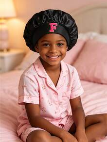 1 Piece Boys Girls Black Satin Bonnet Kids' Black Silky Sleep Cap For Hair Protection Soft Nighttime Headwear For School, Sleepovers & Travel Aged 3-16Y - Black - View 3