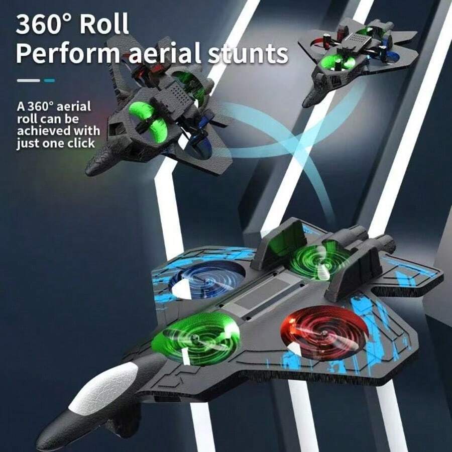 360°特技翻转遥控泡沫飞机模型,带定高功能、LED灯、USB充电遥控飞机 - 生日、圣诞节、万圣节送给男孩的完美礼物 - 彩色 - 查看 1