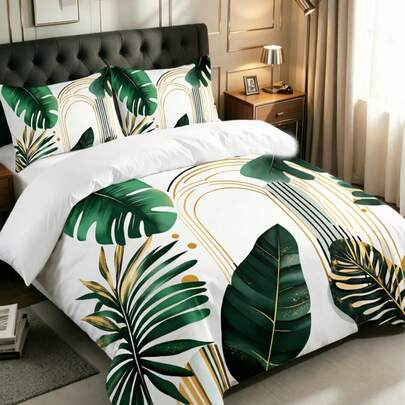 Bộ 3 món cao cấp màu xanh lá cây, họa tiết lá Monstera nhiệt đới và vòm Art Deco, in phẳng 2D không mạ vàng theo phong cách trang trại. Bộ ga trải giường và vỏ gối (1 ga trải giường + 2 vỏ gối không kèm ruột gối), mềm mại, ấm áp và thoải mái cho phòng ngủ, phòng khách, ký túc xá. Bộ ga trải giường cao cấp in hình hoa hồng, mềm mại, thân thiện với da.