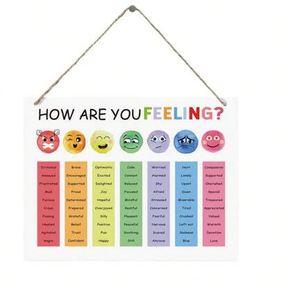 How Are You Feeling Decorative Sign, Mental Health Wall Decor, Hanging Wooden Plaque With Feeling Vocabulary, Calming Corner Decor, Social Emotional Learning Tool