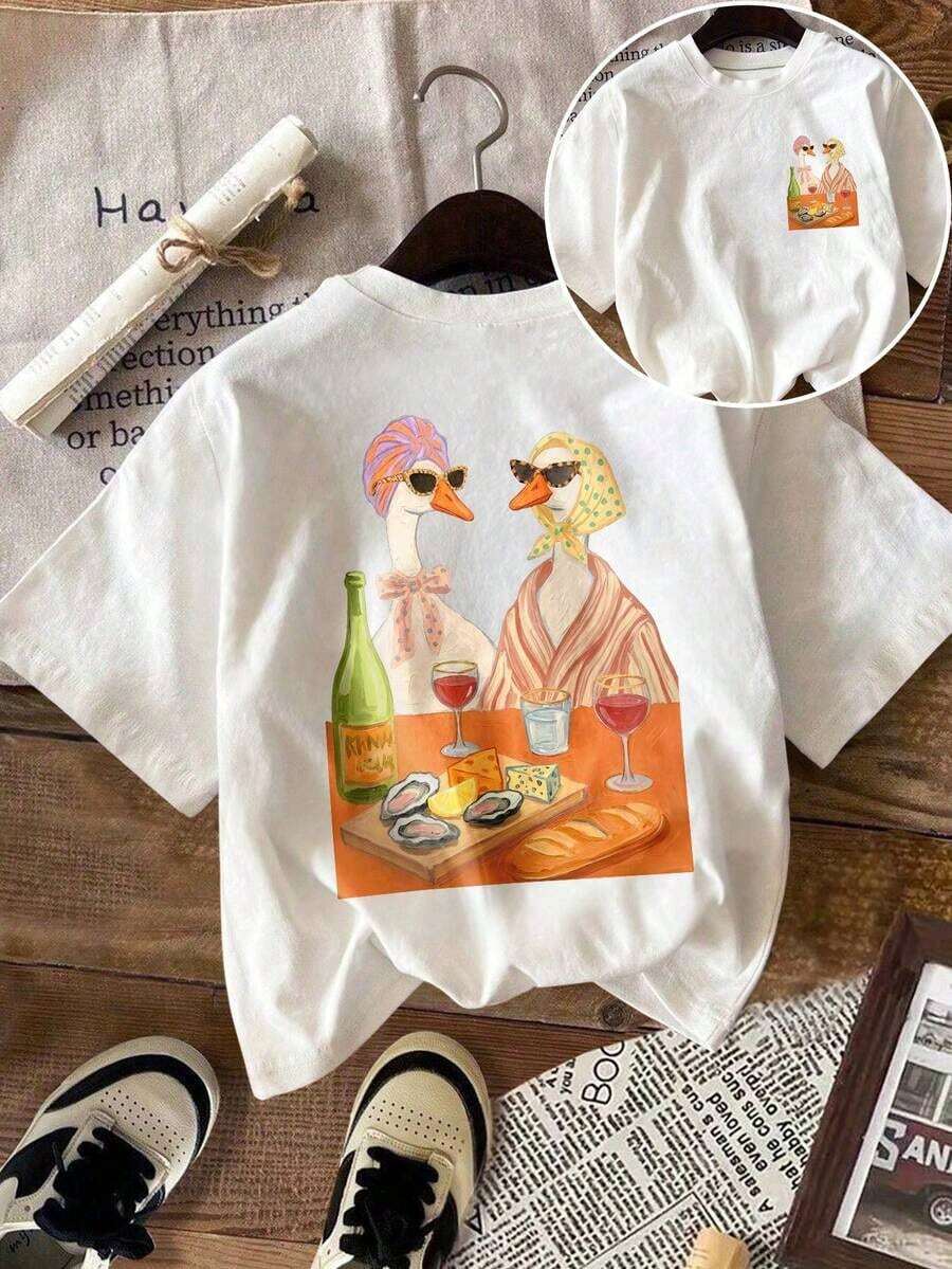 Camiseta de Mujer, Estilo Casual Urbano con Estampado Gráfico, Camiseta de Manga Corta, Bonita Blusa de Verano - Blanco 9 - Ver 1