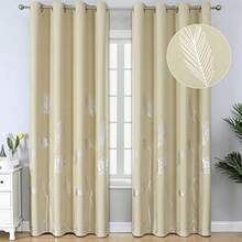 Estelar Textiler Cortinas Oscurecedoras de Habitación 84 Pulgadas de Largo 2 Paneles Cortinas Opacas con Aislamiento Térmico con Estampado de Lámina Palma Plateada para Sala de Estar 52Wx84L Beige - Estampado Beige/Plata - Ver 2