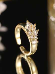 1枚优雅知性镀金叶形水滴设计立方氧化锆订婚戒指，女士时尚配饰，适合节日派对、日常佩戴，四季皆宜 - 樹葉型 - 查看 7