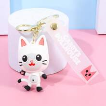 1个Gabby's Dollhouse钥匙扣，可爱3D卡通猫硅胶钥匙圈，美人鱼猫咪和朋友们吊坠钥匙扣，背包装饰，适合儿童粉丝，生日派对礼物，送给女孩和青少年的礼物，娃娃屋钥匙扣系列 - 彩色 - 查看 6