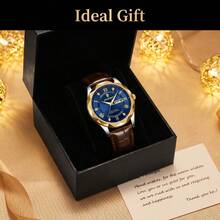 Business Man Watch Classic Black Blue Dual Calendar Display Fully Automatic Quartz Watch Built In Battery Fashion Leather Watch Birthday Gift - Multicolor - View 2