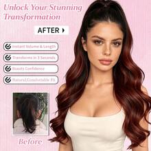 WIGGAGA 24" SS Series Inspired: Women's Vacation Outfit, Valentine's Day Summer Style, Clip-In Synthetic Fiber Long Curly Ponytail Hair Extension, Claw Clip Ponytail Hairpiece, Realistic Hair Bun, Suitable For Women (Ombre Red) - Red Ombre - View 6
