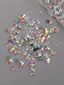 QIANJIKU Kotak 12 Slot, Warna Aurora Holografik AB, Rhinestone Kuku Datar Campuran, Rhinestone Berbentuk Kupu-kupu & Bulan, Suasana Transparan Peri, Angin Lembut Peri yang Manis, Set Dekorasi Seni Kuku DIY - MultiWarna - View 3
