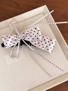 1pc Polka Dot Bow Ponytail Claw Clip, Decorated With A Rhinestone, Combines Aesthetics And Practicality, Vintage Sweet Style, Suitable For Fluffy High Ponytail,Hair Slide - Multicolor - View 4
