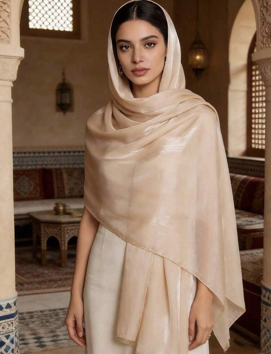 1PC Shiny Satin Women's Headscarf, Solid Color Long High-End Sun Protection Scarf, Versatile Accessory To Enhance Sophistication, Simple Design For Easy Daily Matching, Exquisite Gift Choice For Holidays, Suitable For Weddings, Banquets, Outdoor Vacations, Commuting, Cultural Events, Casual Gatherings, And Daily Styling - 黑色 - 查看 1