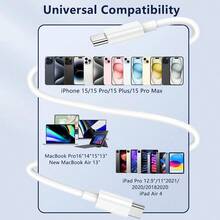 1-3pcs USB C Fast Charging Data Cable 3.3Ft/6.6ft Compatible With IPhone 17/Air 16 15 Pro Max Plus Series/ Adapter Data Transfer Cord - 白色 - 查看 8